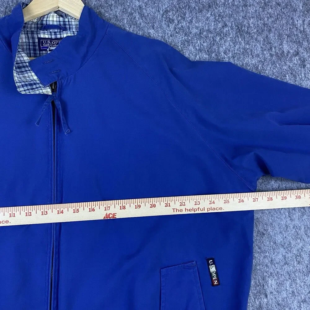 Vtg US Open Men's Harrington Jacket Golf Collection Blue Plaid Lined Zip Up Sz L